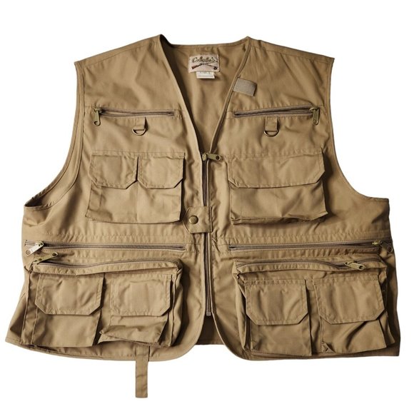Cabelas Vintage Fishing Hunting Utility Vest Jacket Tan Mens Large L - Picture 1 of 9